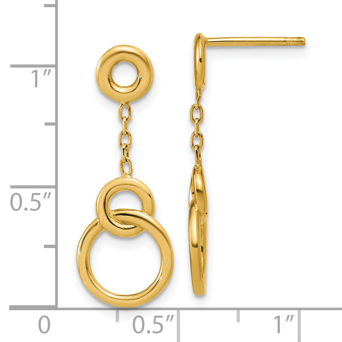 14K Polished Circle Dangle Post Earrings
