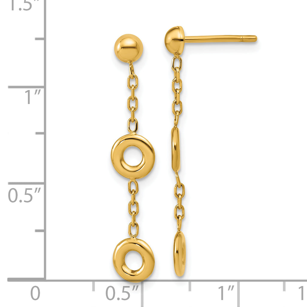 14K Polished Circle Post Dangle Earrings