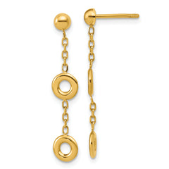 14K Polished Circle Post Dangle Earrings