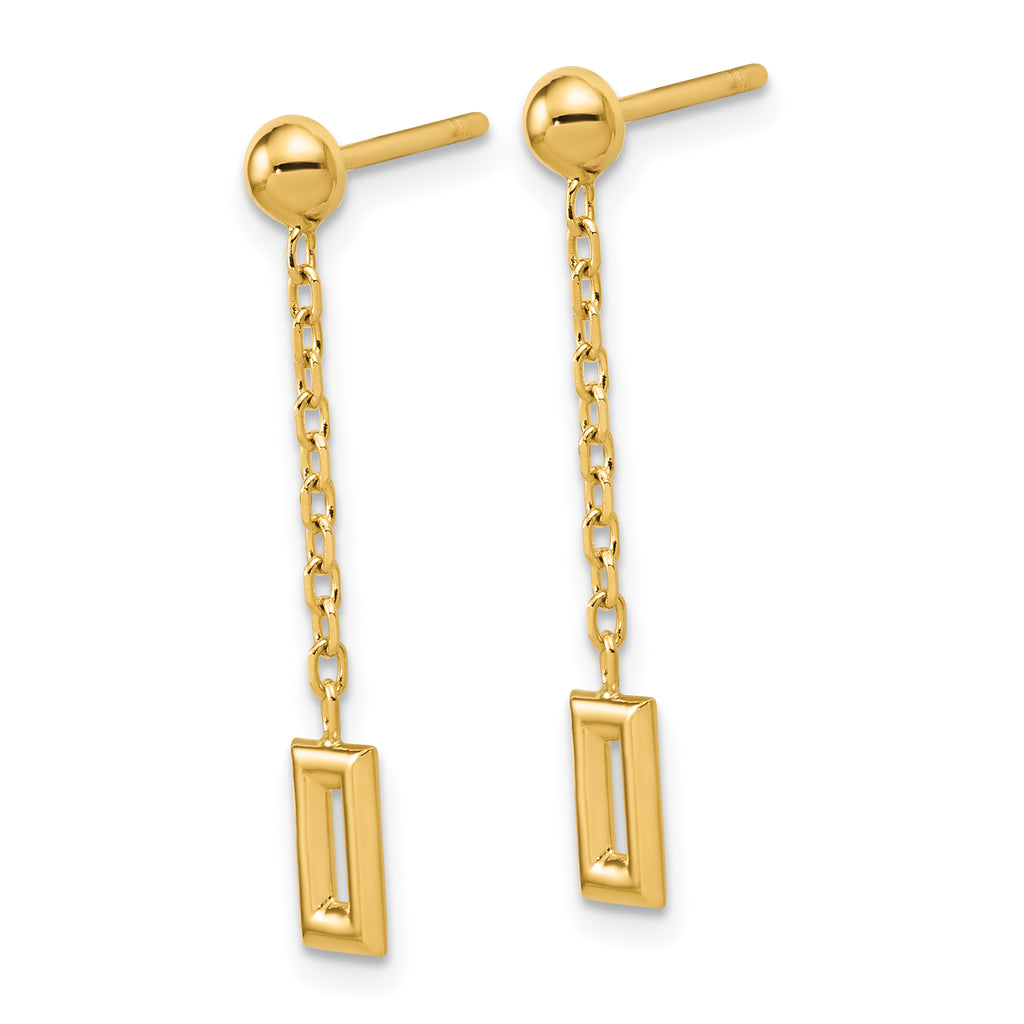 14K Polished Rectangle Dangle Post Earrings