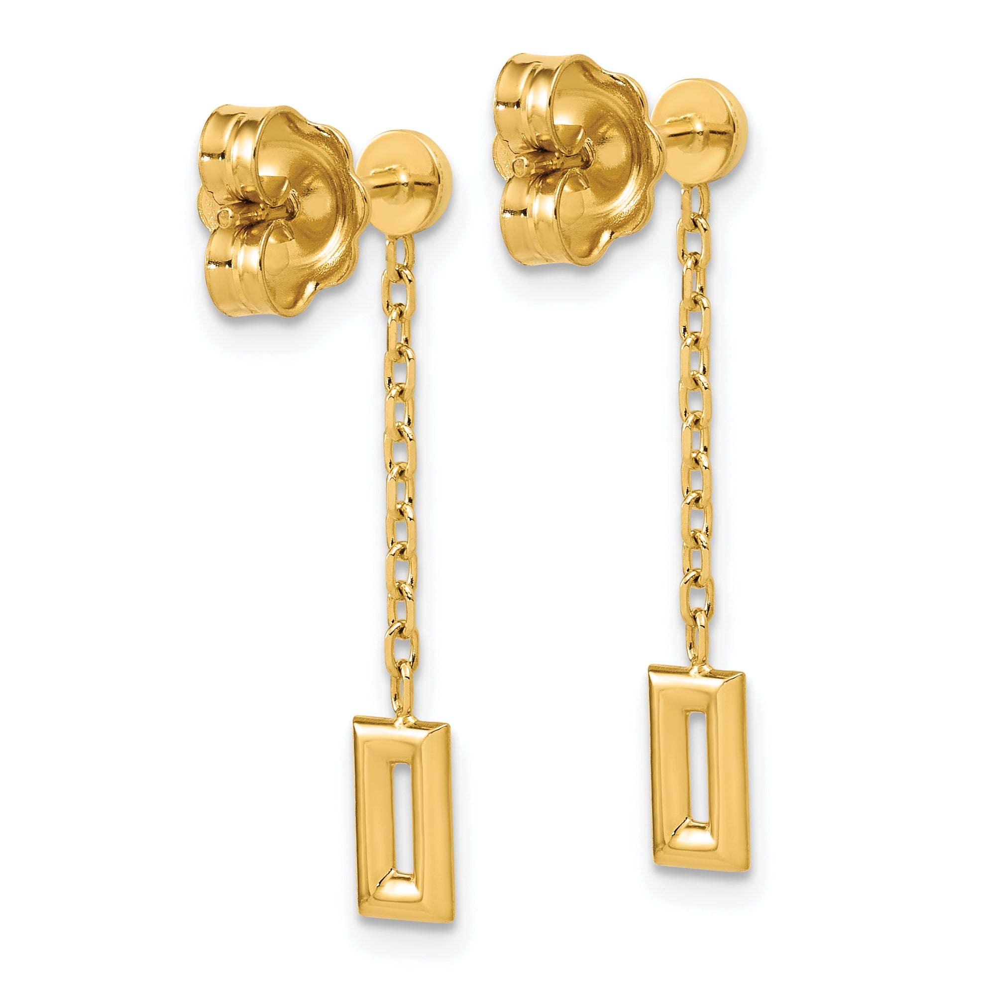 14K Polished Rectangle Dangle Post Earrings