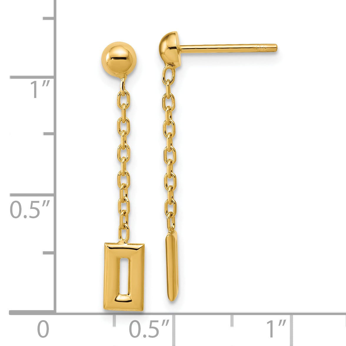 14K Polished Rectangle Dangle Post Earrings