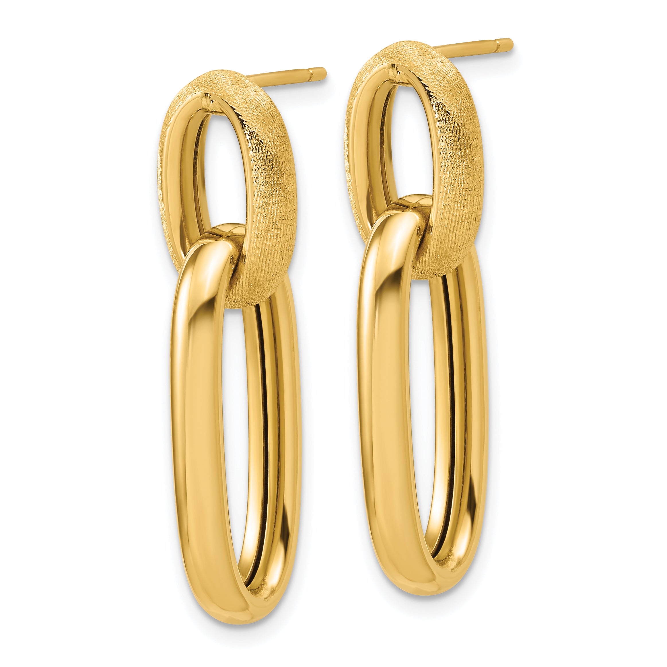 14K Polished and Brushed Ovals Dangle Post Earrings Secondary image