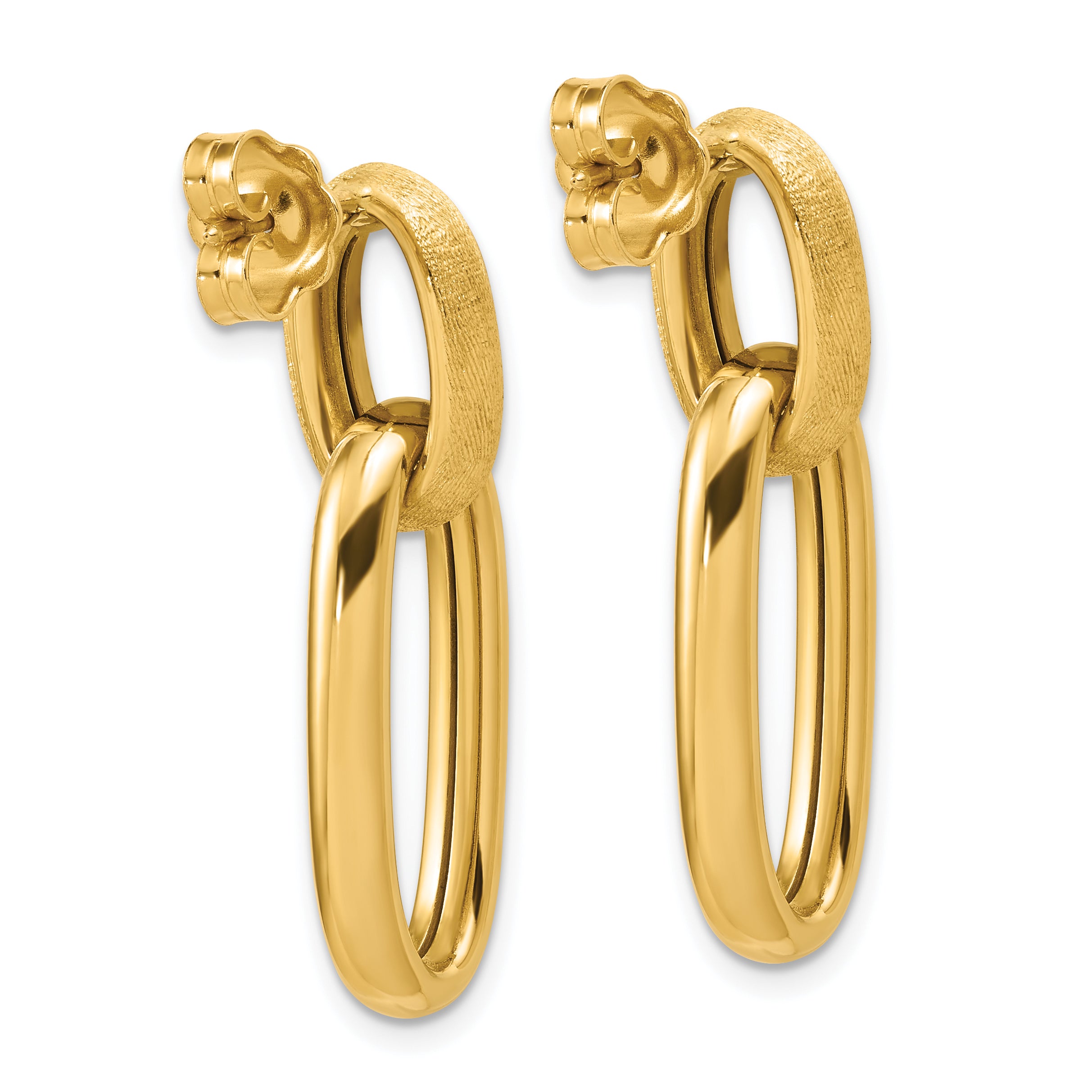 14K Polished and Brushed Ovals Dangle Post Earrings