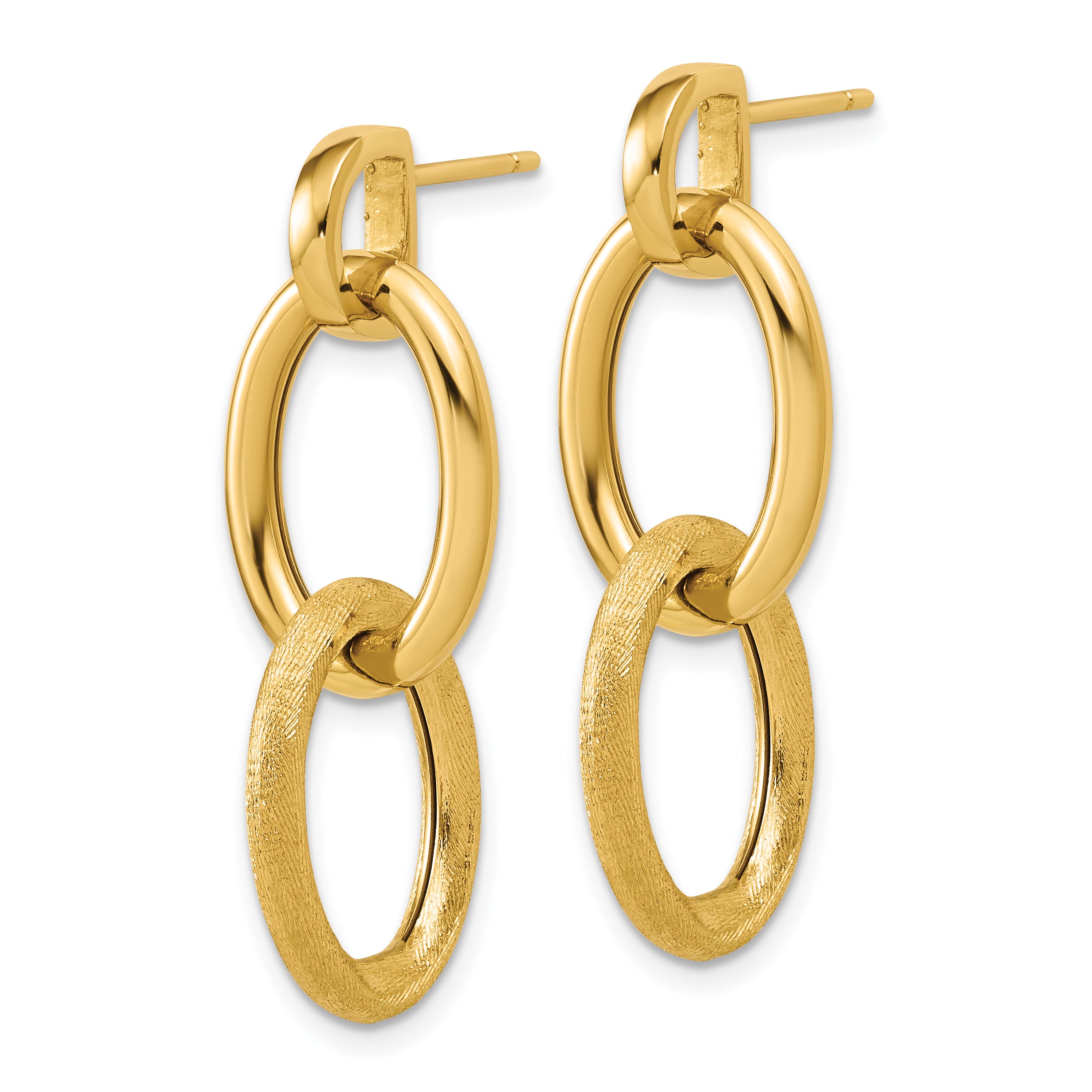 14K Polished and Brushed Ovals Dangle Post Earrings