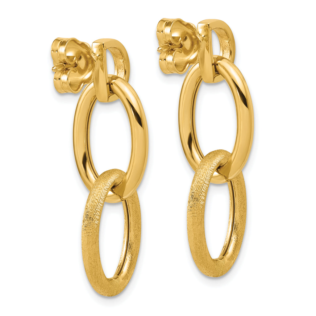 14K Polished and Brushed Ovals Dangle Post Earrings