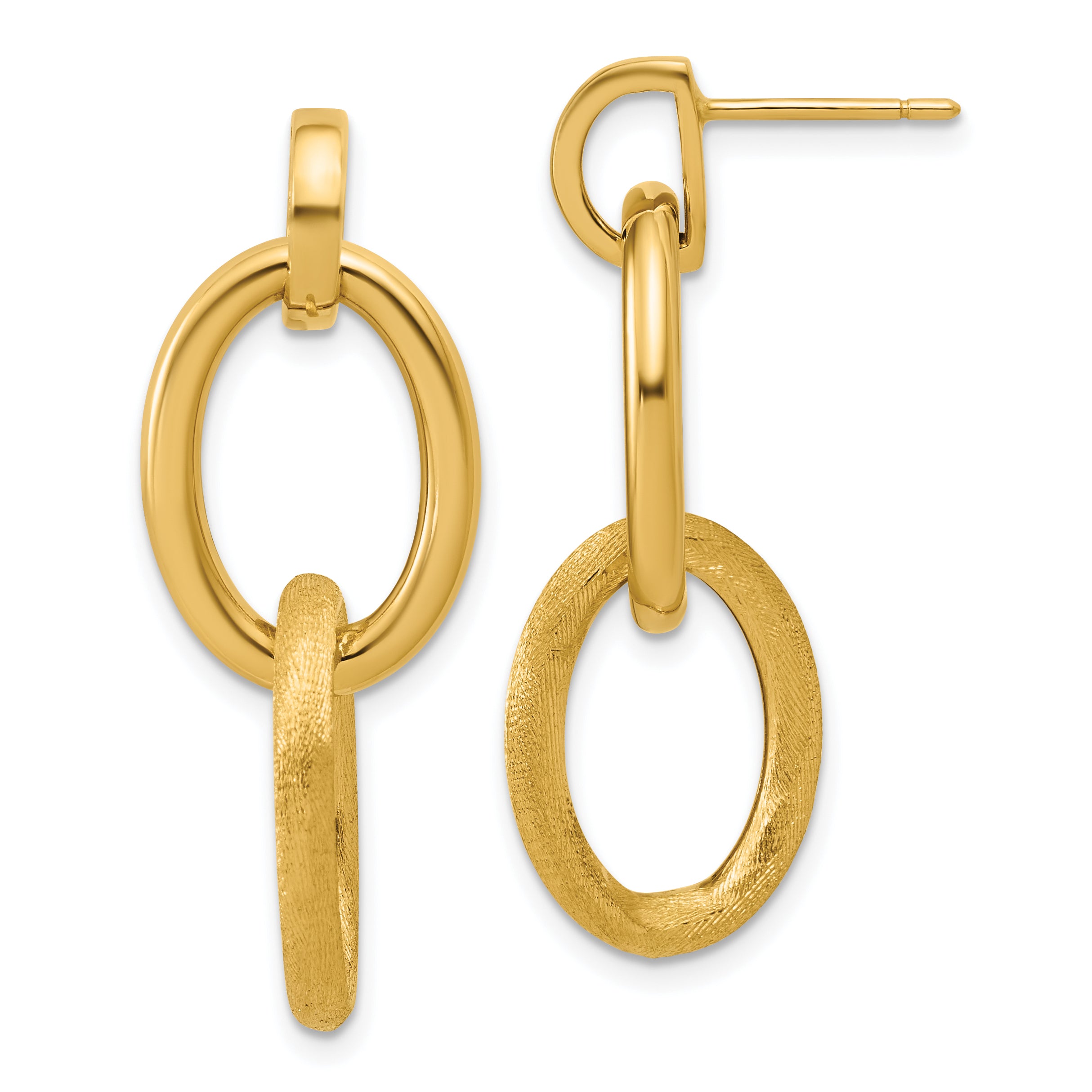 14K Polished and Brushed Ovals Dangle Post Earrings