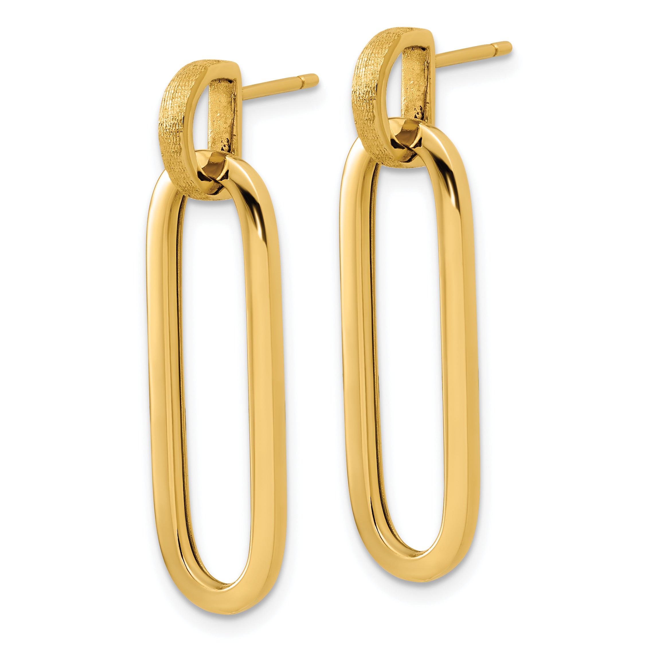 14K Polished and Brushed Oval Dangle Post Earrings