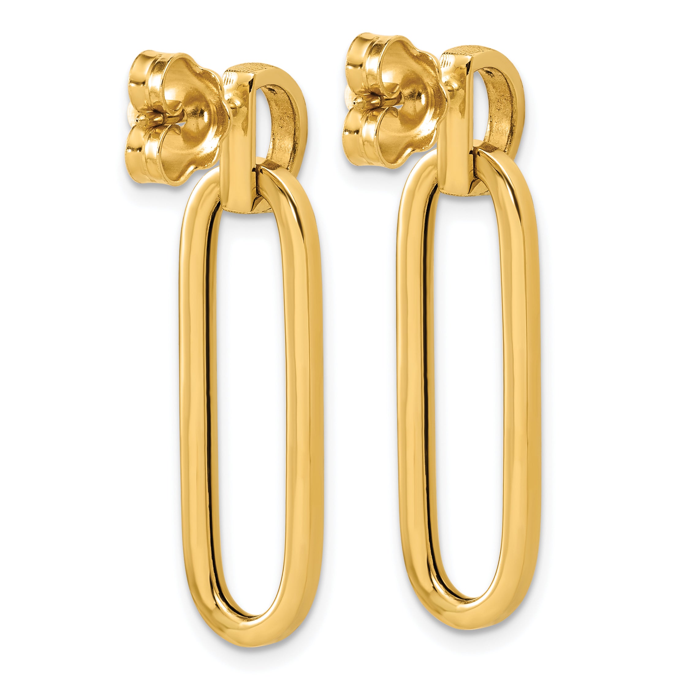 14K Polished and Brushed Oval Dangle Post Earrings