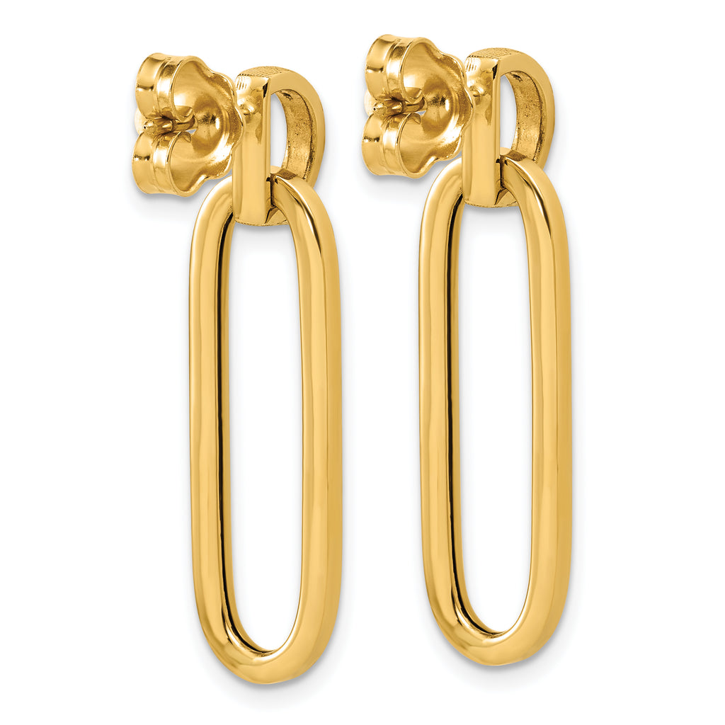 14K Polished and Brushed Oval Dangle Post Earrings