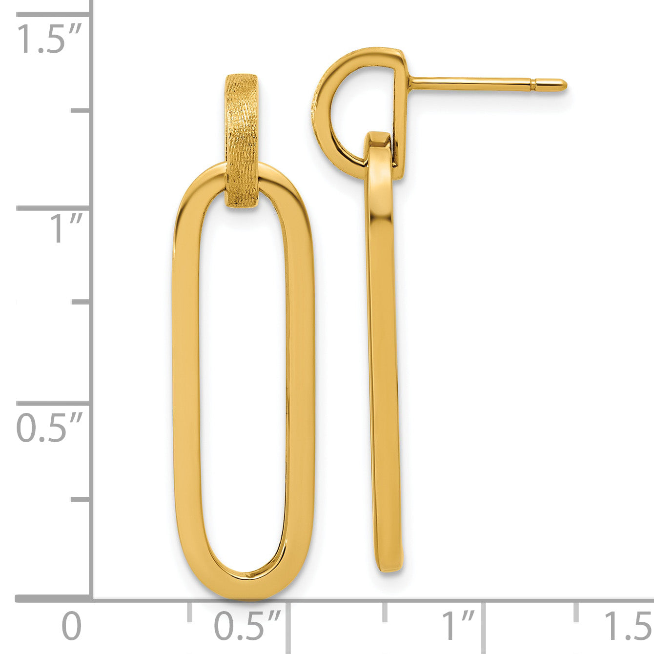 14K Polished and Brushed Oval Dangle Post Earrings