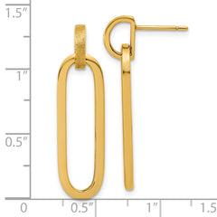 14K Polished and Brushed Oval Dangle Post Earrings