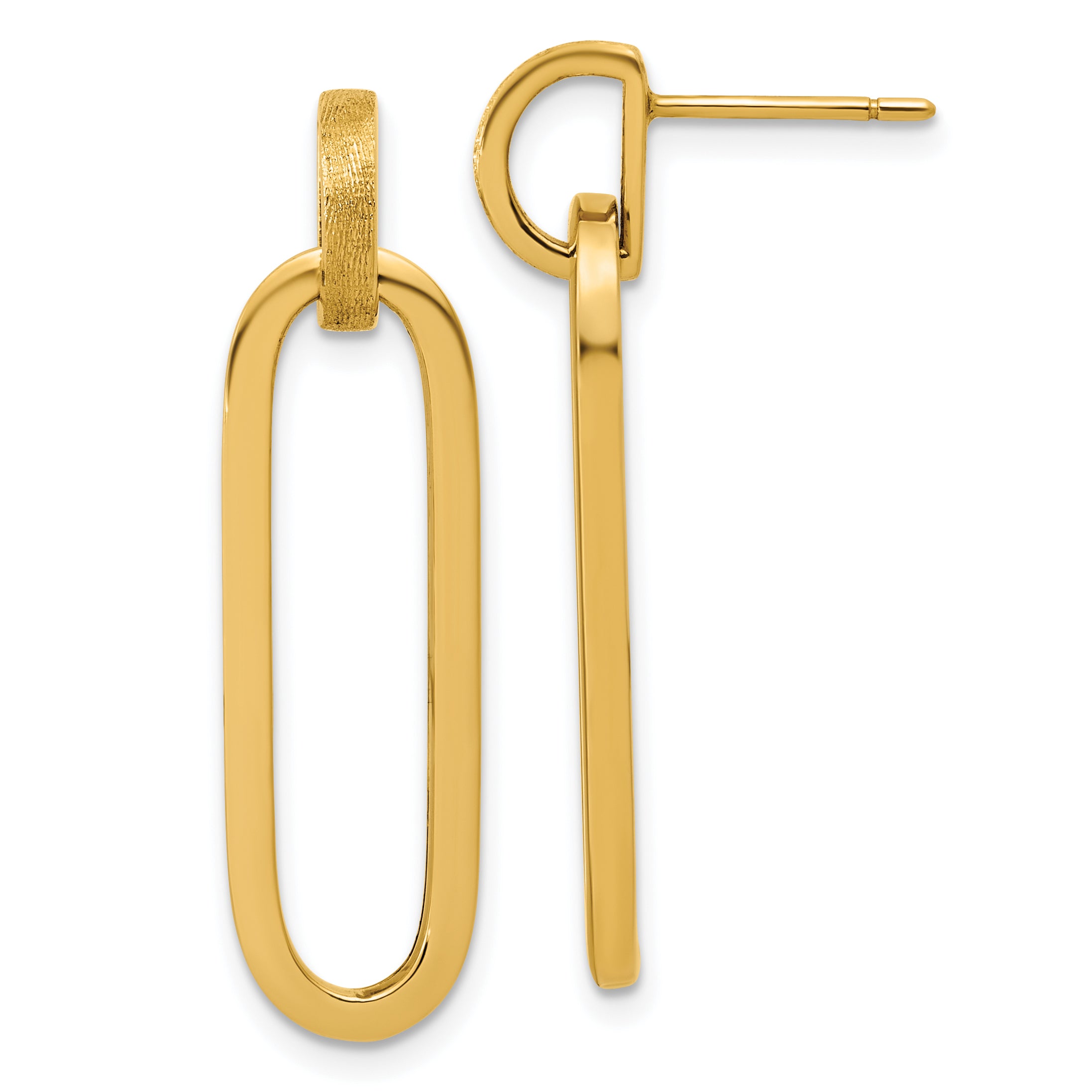 14K Polished and Brushed Oval Dangle Post Earrings Main image