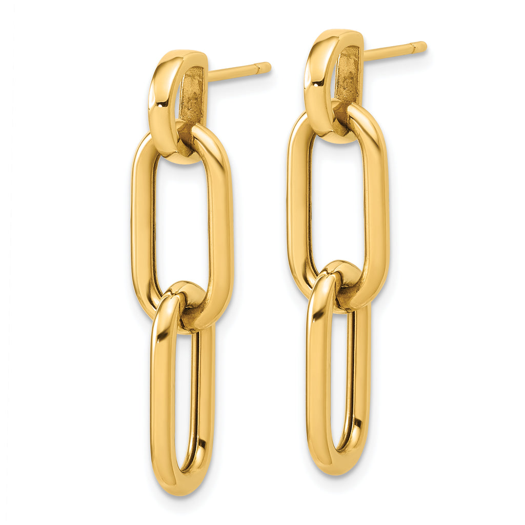 14K Polished Oval Link Dangle Post Earrings