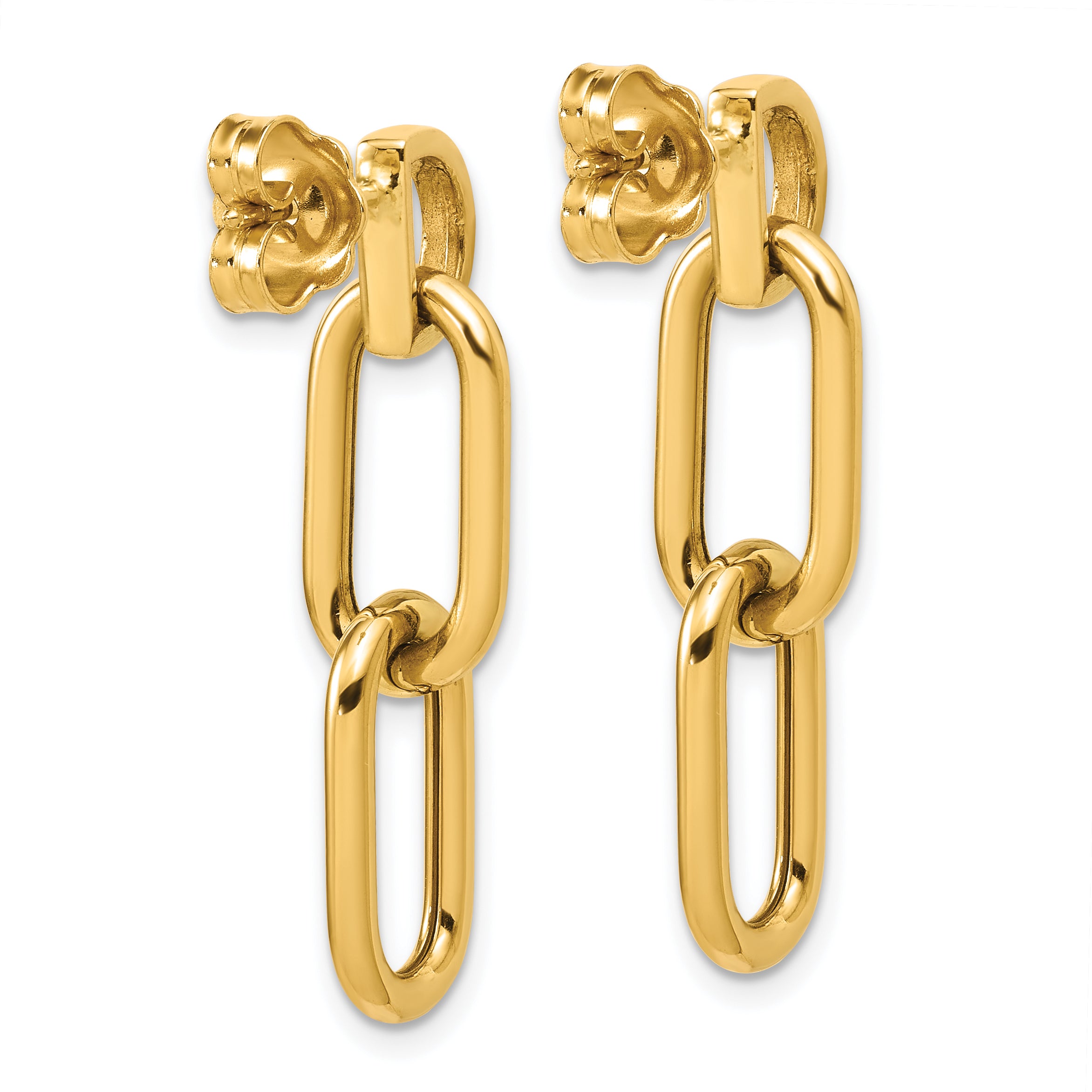 14K Polished Oval Link Dangle Post Earrings