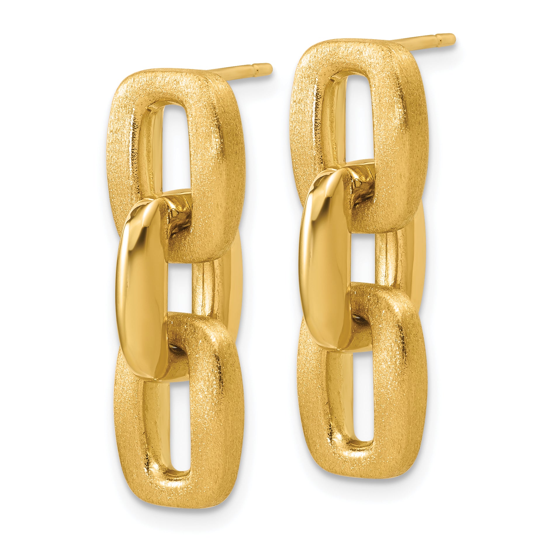 14K Polished and Brushed Squared Link Dangle Post Earrings