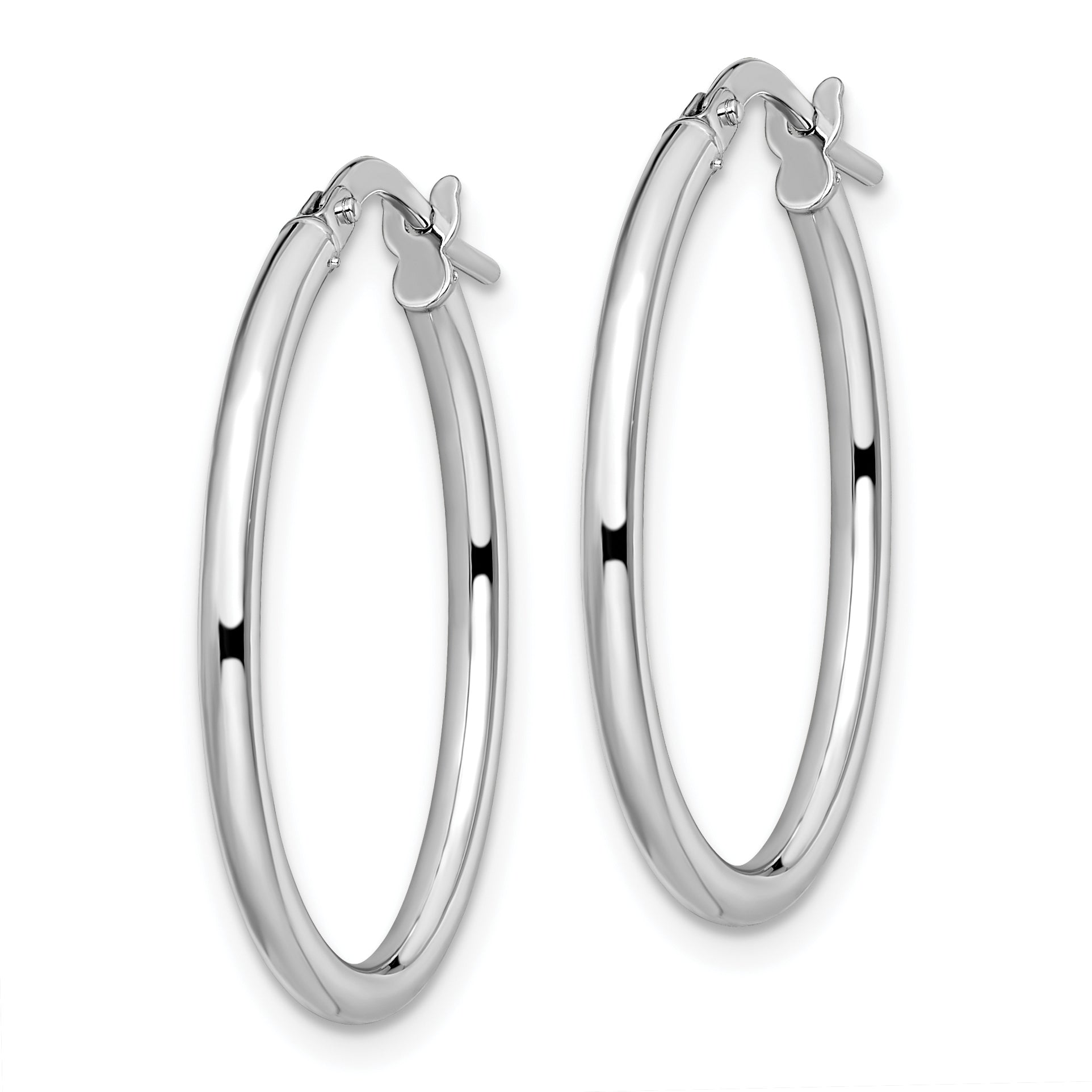 14K White Gold Polished Oval Hinged Hoop Earrings