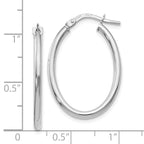14K White Gold Polished Oval Hinged Hoop Earrings