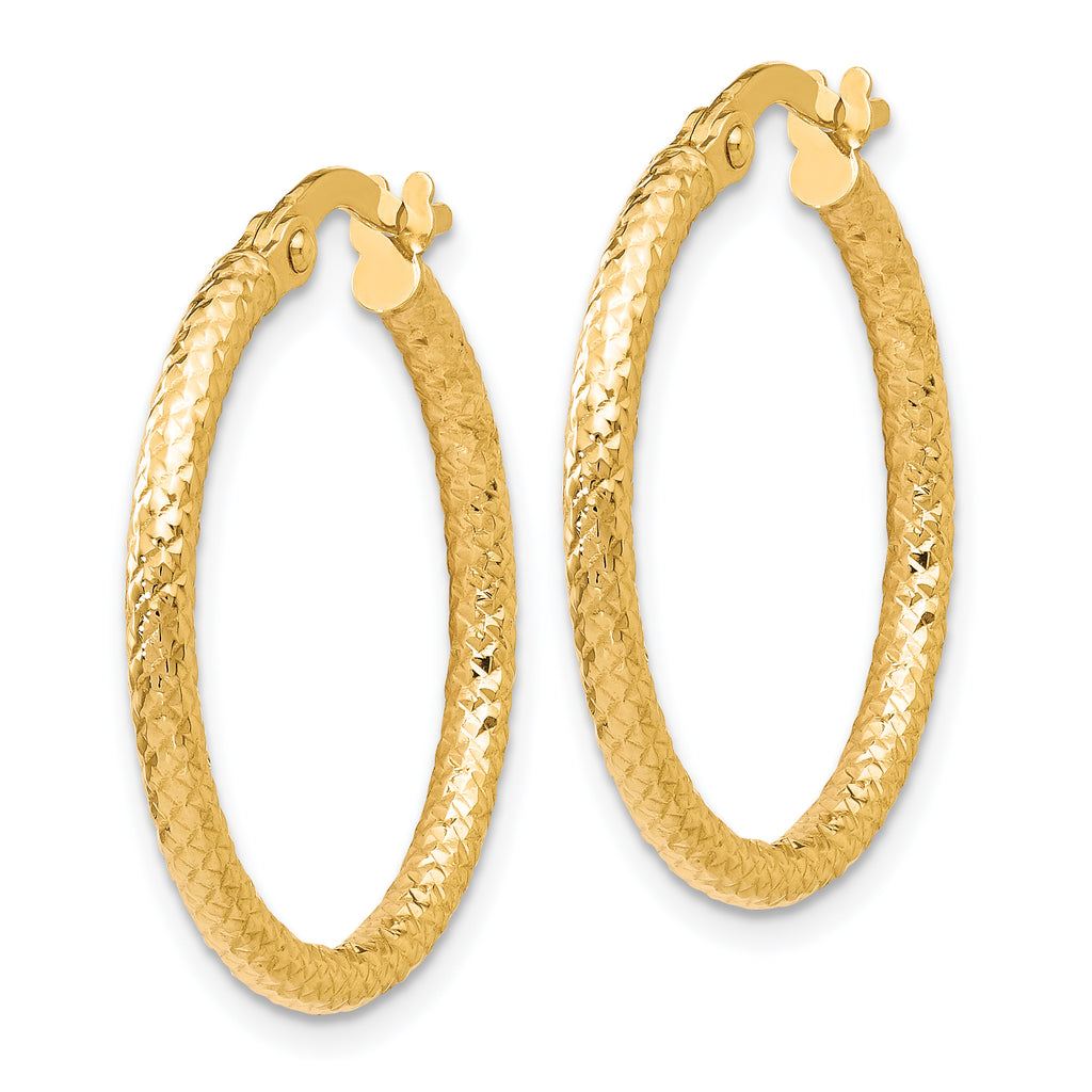 14K Polished and Textured Hinged Hoop Earrings