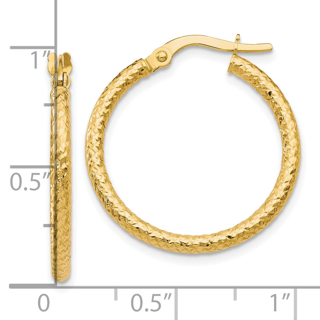 14K Polished and Textured Hinged Hoop Earrings