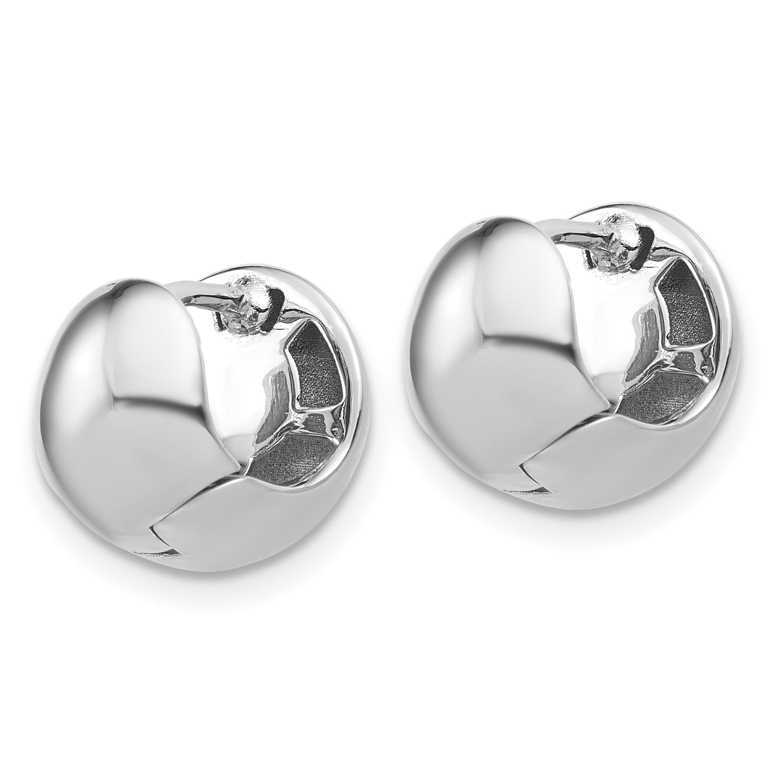 14K White Gold Polished Hinged Huggie Hoop Earrings