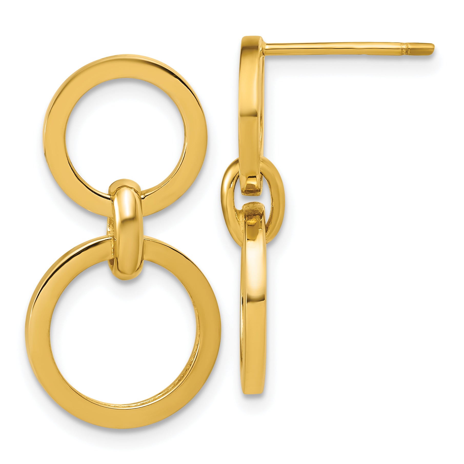 14K Polished Circle Post Dangle Earrings