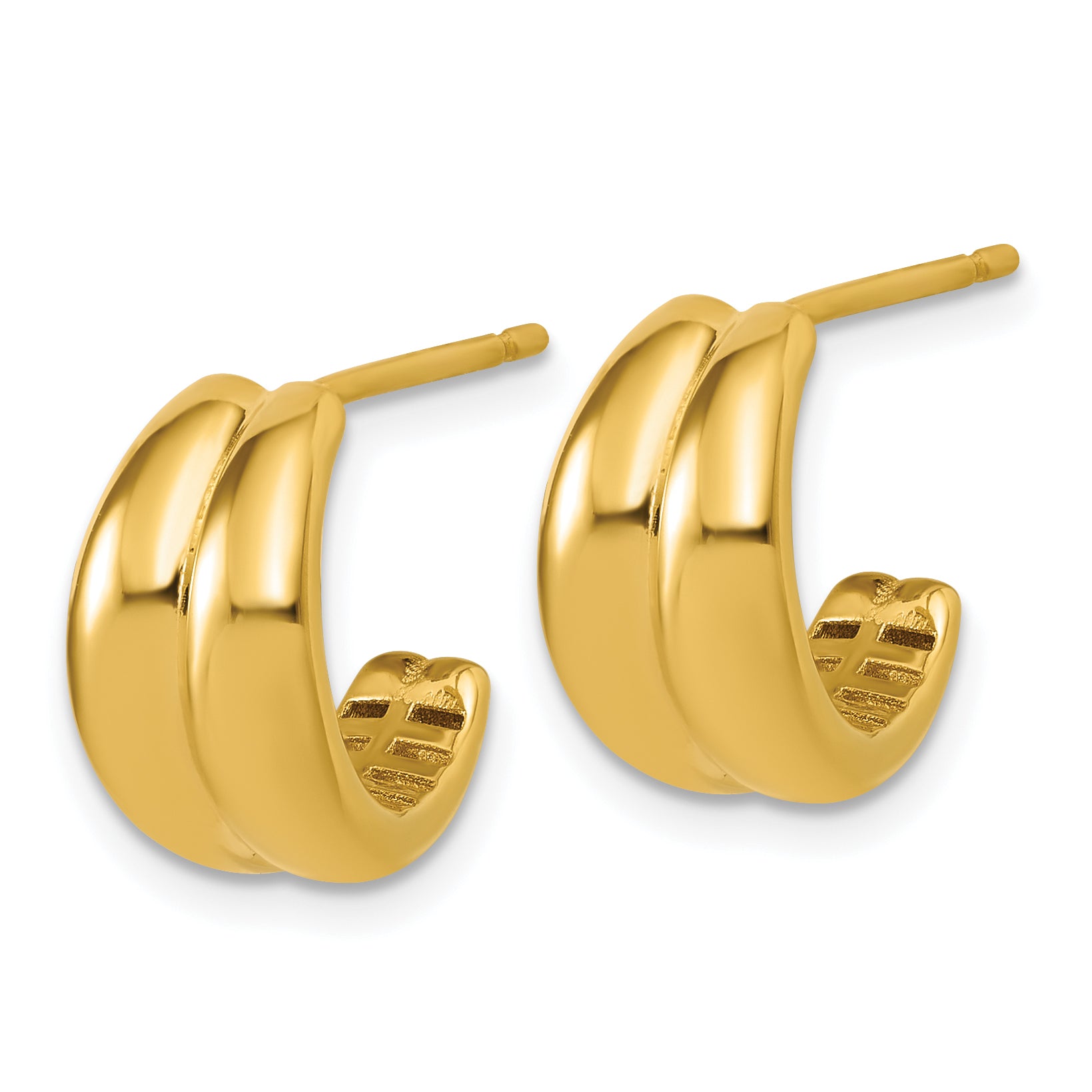 14K Polished Grooved J-Hoop Post Earrings