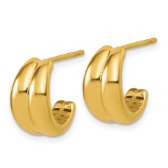14K Polished Grooved J-Hoop Post Earrings