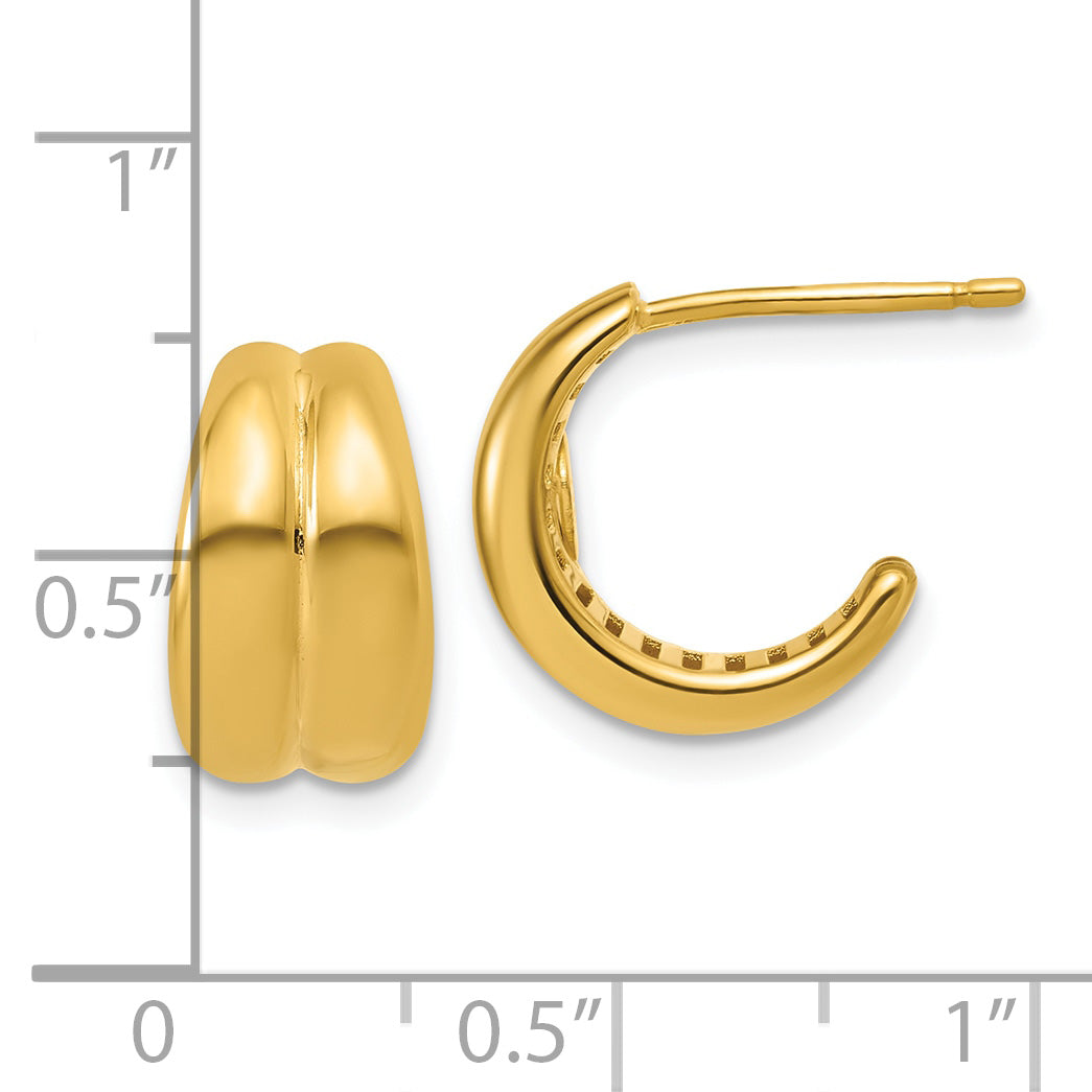 14K Polished Grooved J-Hoop Post Earrings