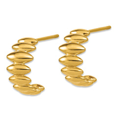 14K Polished and Grooved J-Hoop Post Earrings