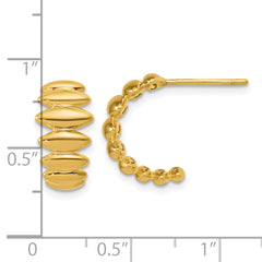 14K Polished and Grooved J-Hoop Post Earrings