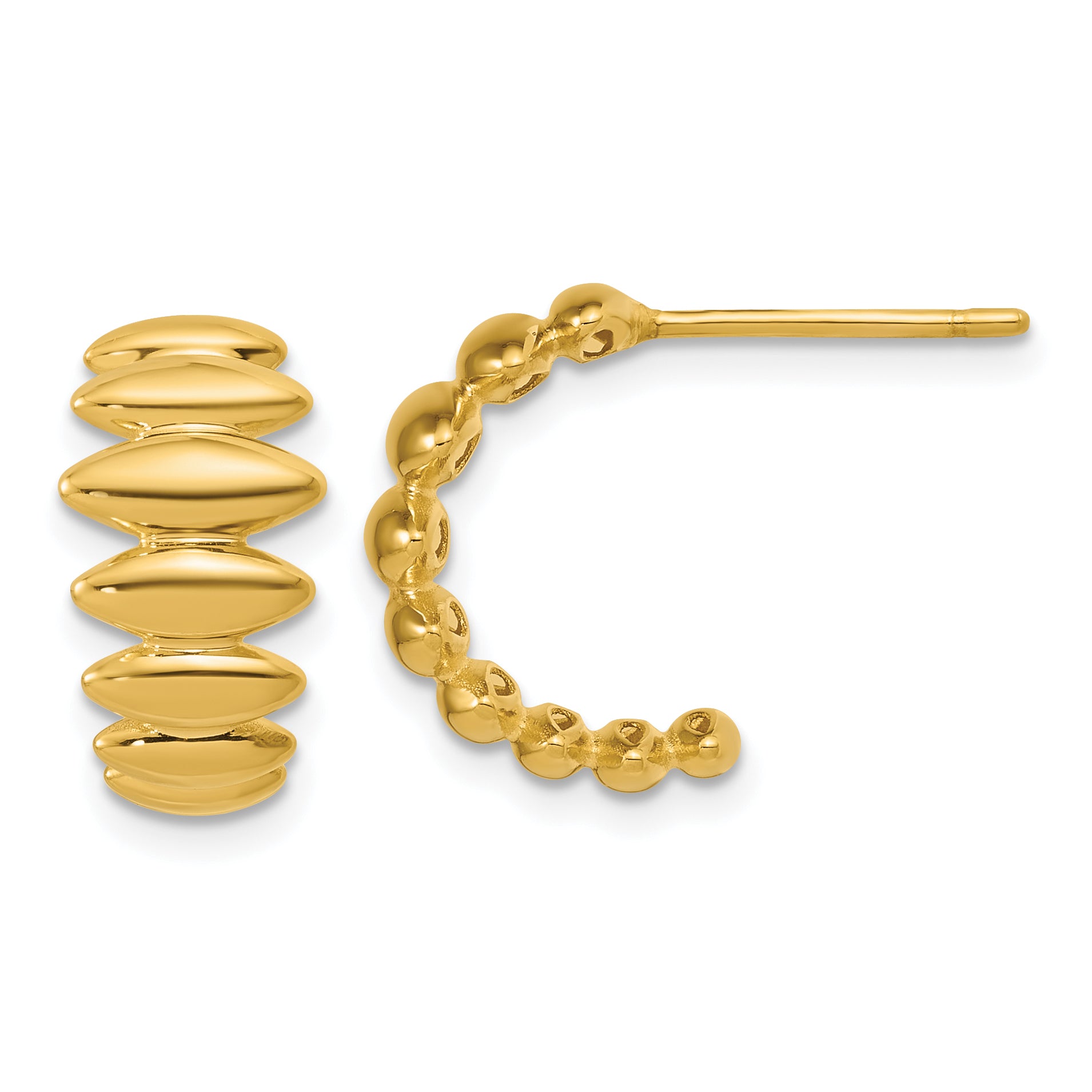 14K Polished and Grooved J-Hoop Post Earrings