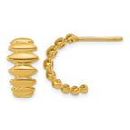 14K Polished and Grooved J-Hoop Post Earrings