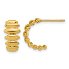 14K Polished and Grooved J-Hoop Post Earrings