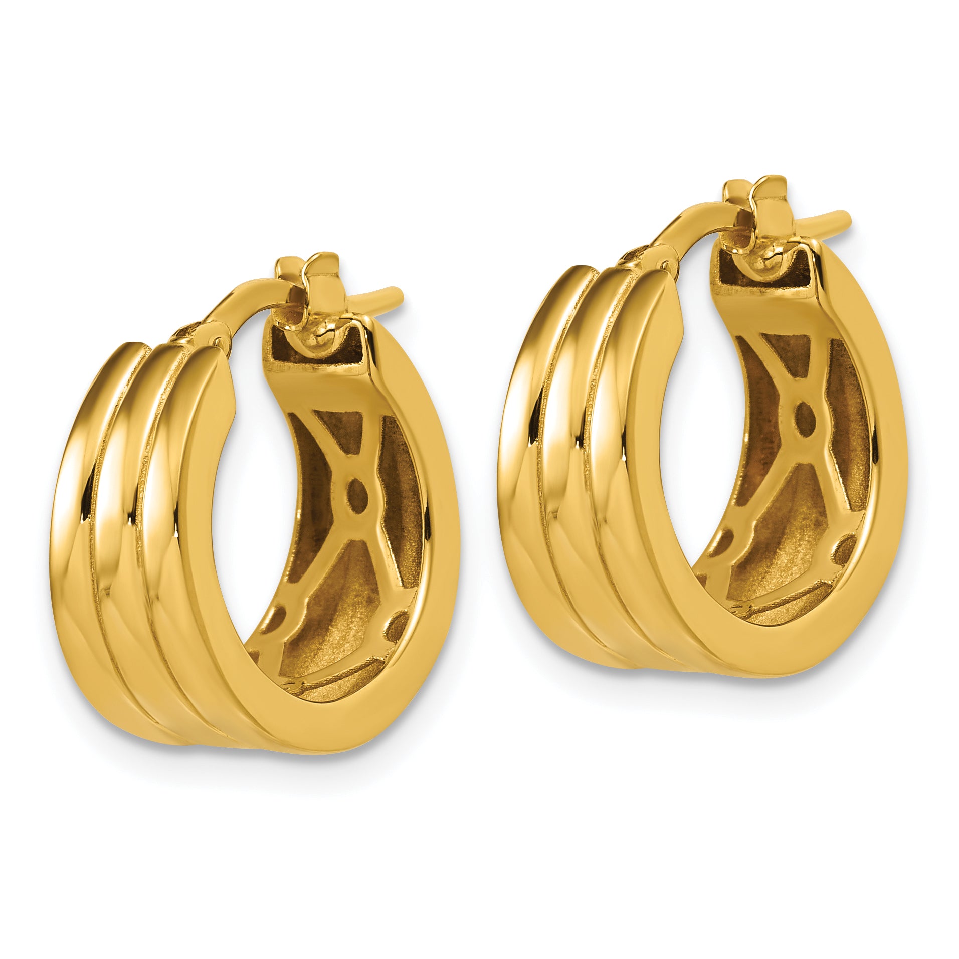 14K Polished Grooved Round Hoop Earrings Secondary image