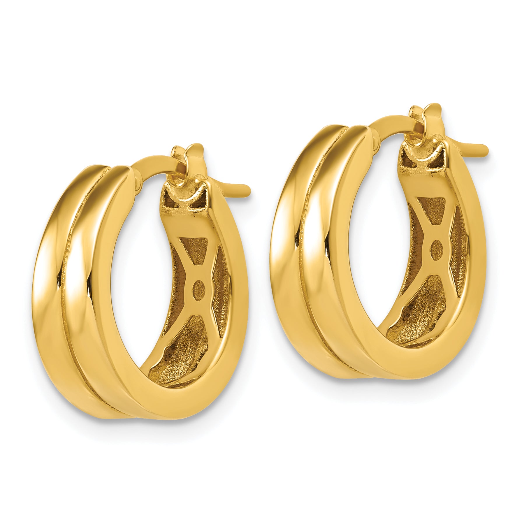 14K Polished Grooved Round Hoop Earrings Secondary image