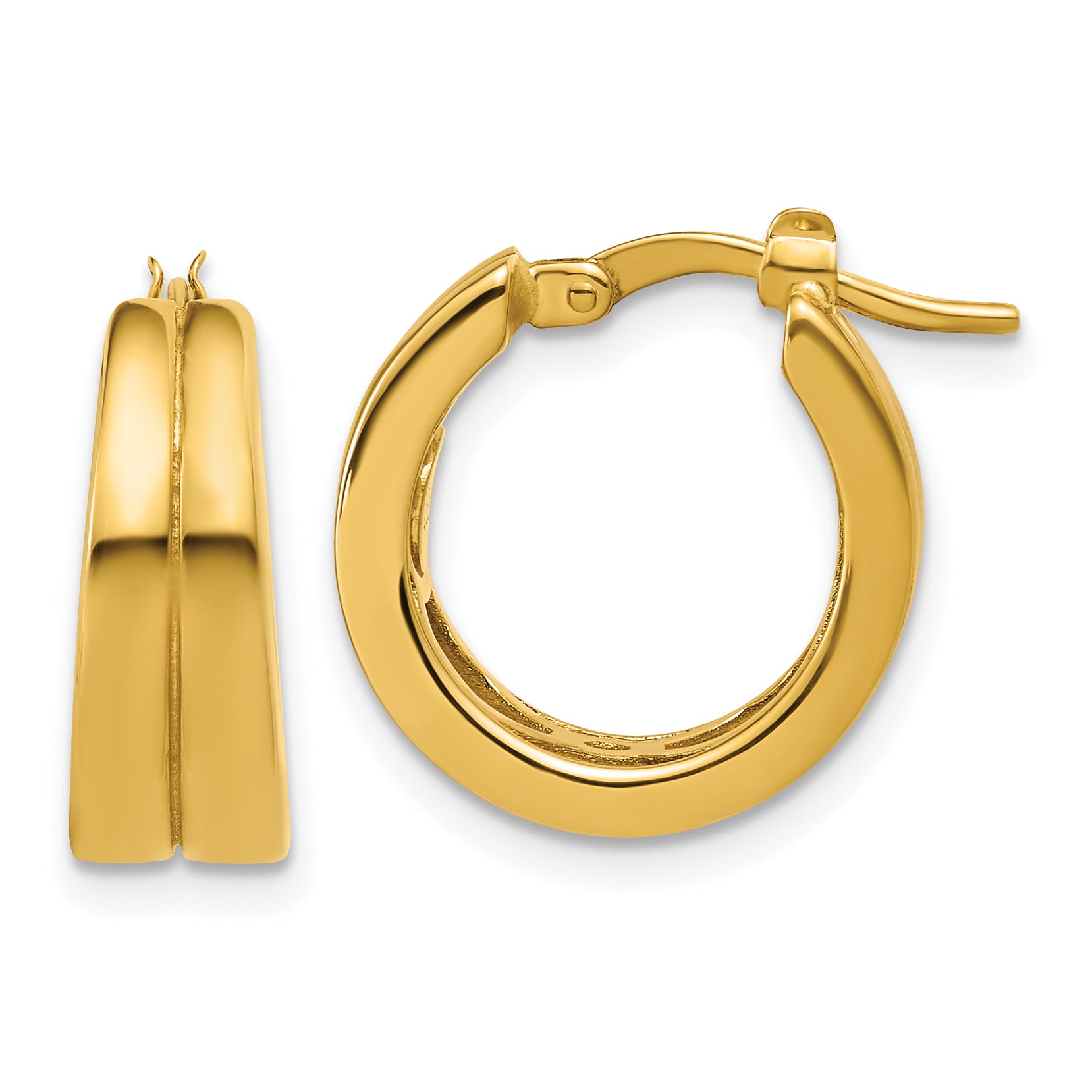 14K Polished Grooved Round Hoop Earrings Main image