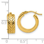 14K Polished and Grooved Round Hoop Earrings