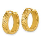 14K Polished and Grooved Round Hoop Earrings