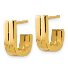 14K Grooved J Hoop Post Earrings