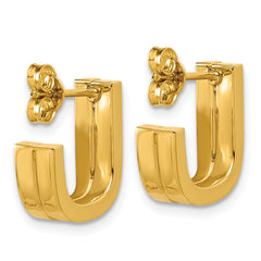 14K Grooved J Hoop Post Earrings