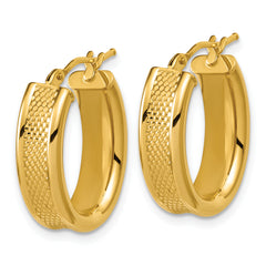 14K Polished and Textured Oval Hoop Earrings