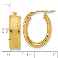 14K Polished and Textured Oval Hoop Earrings