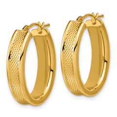 14K Polished and Textured Oval Hoop Earrings