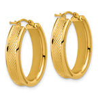 14K Polished and Textured Oval Hoop Earrings