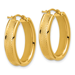14K Polished and Textured Oval Hoop Earrings