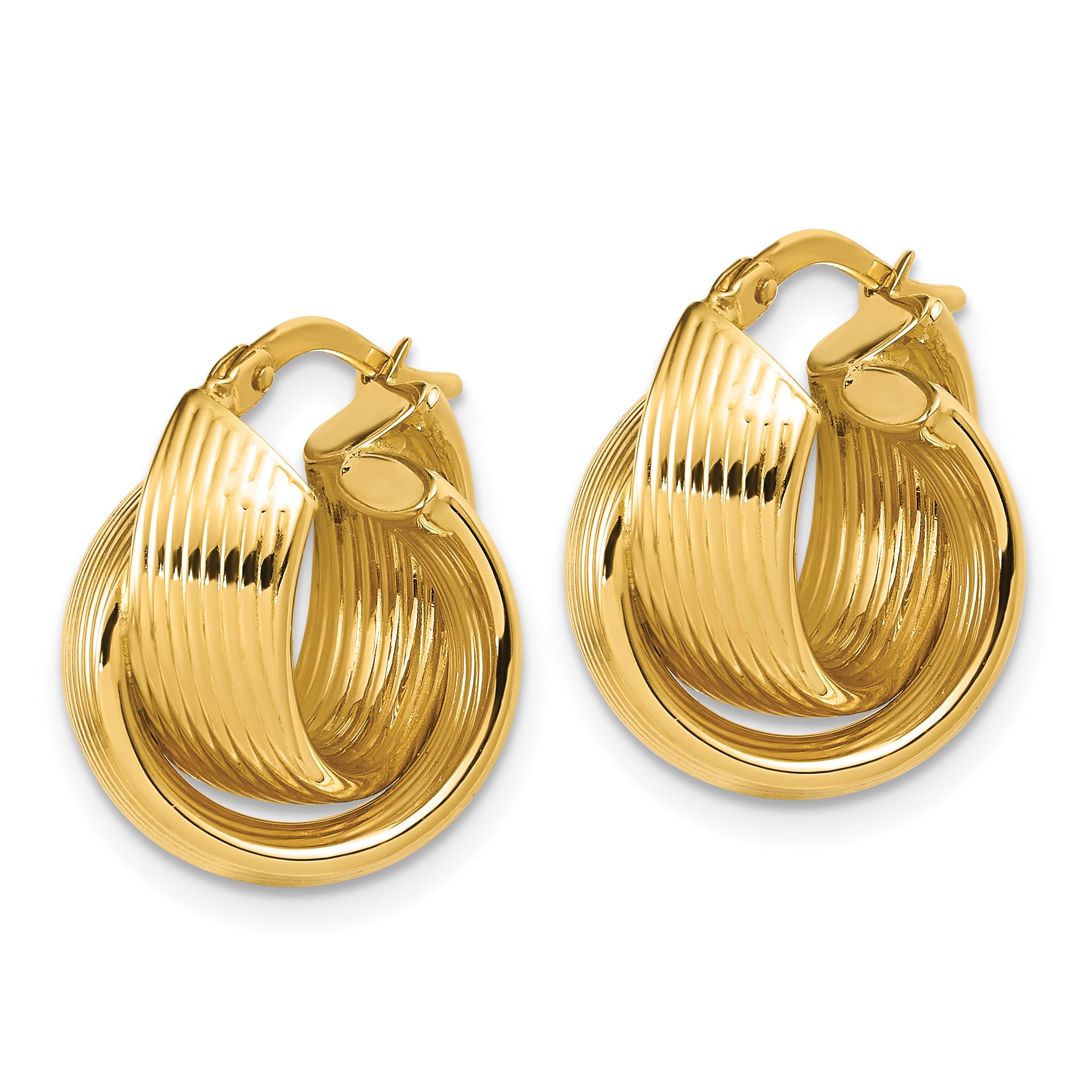 14K Polished Grooved and Twisted Hoop Earrings Secondary image
