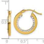 14K w/White Rhodium Polished and Diamond-cut Round Hoop Earrings