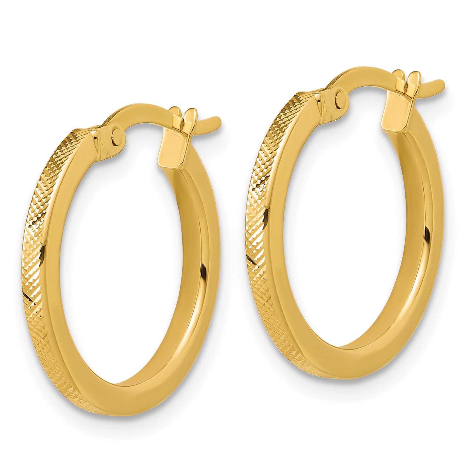 14K Polished and Textured Round Hoop Earrings Secondary image