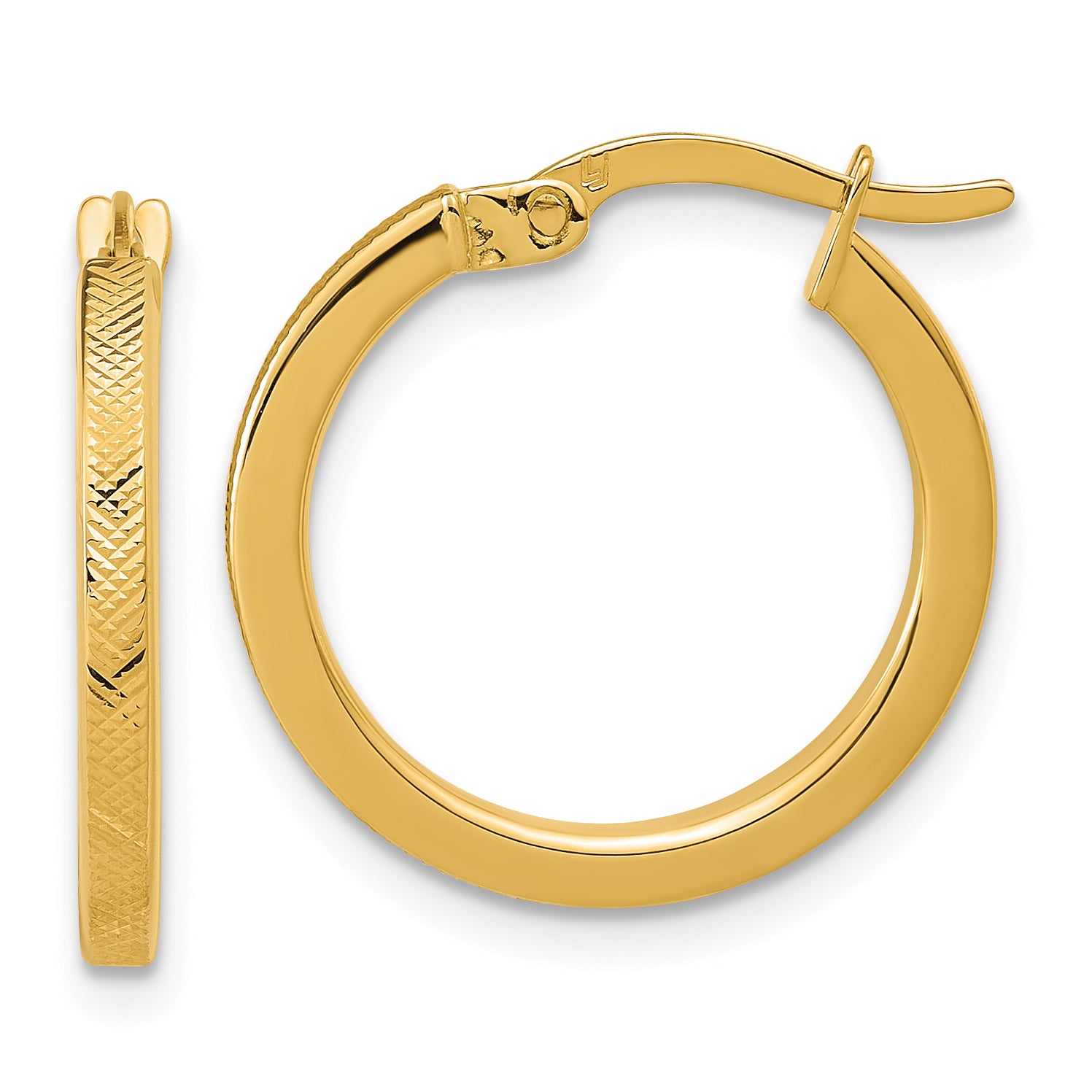 14K Polished and Textured Round Hoop Earrings